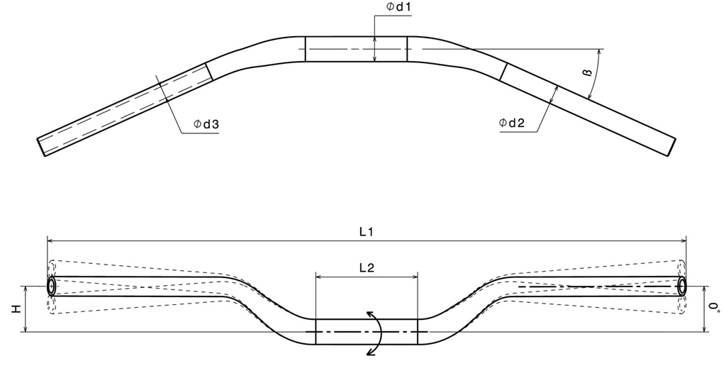 Manubrio Rizoma Drag Bar 22-29 / L1-755 / L2-125 / 10 Grados / Peso 0.52k 1