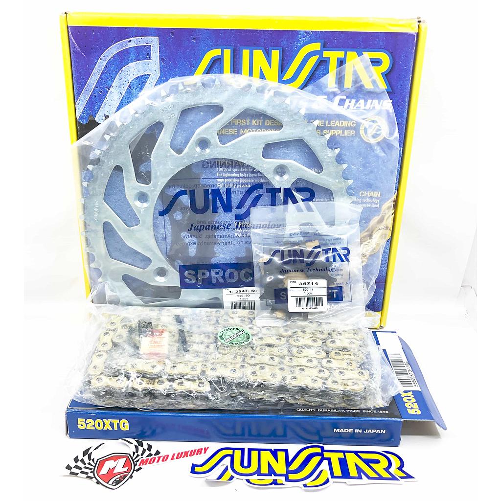 Kit Arrastre Plus Sunstar KTM/ Husqvarna/ Husaberg en Acero, Cadena 118G Dorada