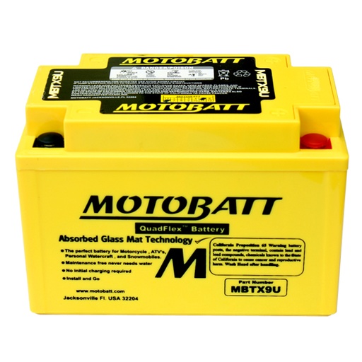 [MBTX9U] Bateria Motobatt ZX-636 / Ninja250 09-12 /GLADIUS / Duke990 / R1200 GS (YTX9-BS / Yt12a-bs / Ytz12s / Ytz14s )