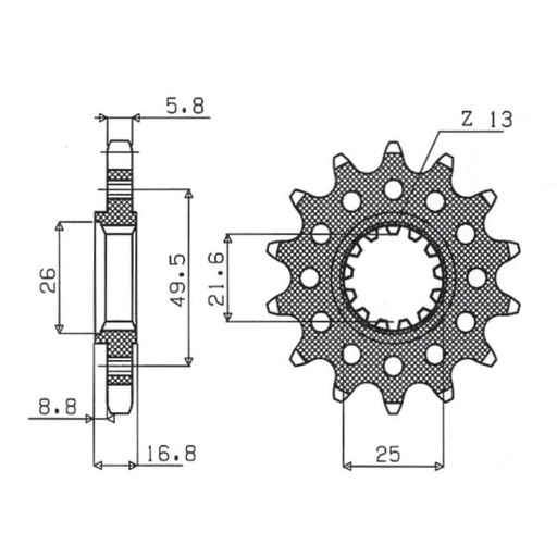 [41515] Piñon de Salida Sunstar 525x15 Ducati Hypermotard 821 HYM / Monster 1200 / Diavel