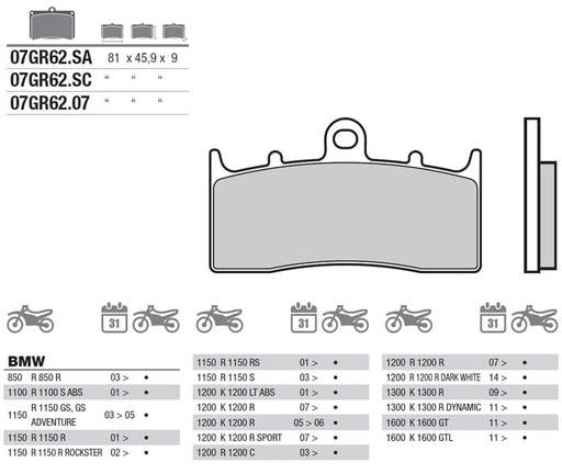 [07GR62SA] Pastillas Freno Delantera BMW K1200 / K1300